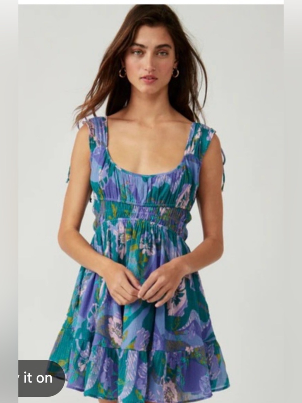Free People Lavender & Teal Floral Smocked Mini Dress